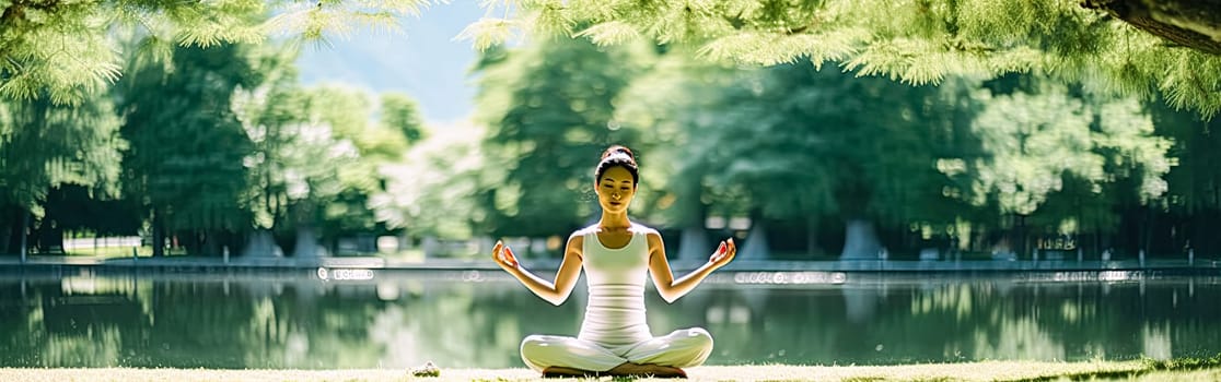 Connect with nature as a girl gracefully practices yoga, finding serenity in the outdoor surroundings. Her poses harmonize with the natural beauty of the environment.