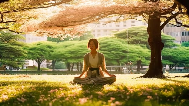 Connect with nature as a girl gracefully practices yoga, finding serenity in the outdoor surroundings. Her poses harmonize with the natural beauty of the environment.