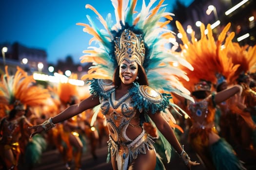 Captivating image capturing the essence of the Rio Carnival, showcasing a dancer adorned in an elaborate, vibrant costume, embodying the spirit and energy of this iconic festival