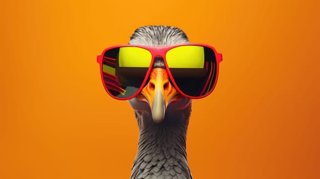 Goose with glasses on a vibrant colored background - hipster poster AI