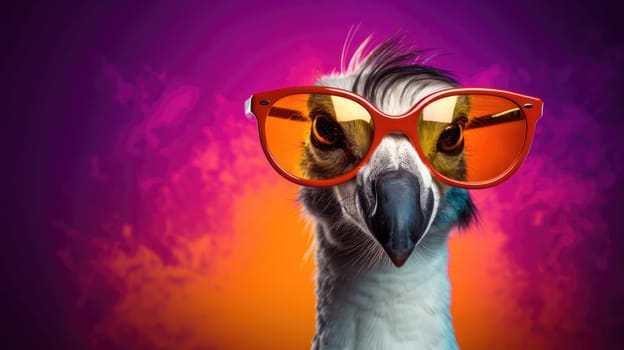 Goose with glasses on a vibrant colored background - hipster poster AI