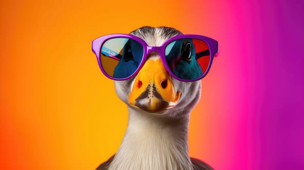 Goose with glasses on a vibrant colored background - hipster poster AI