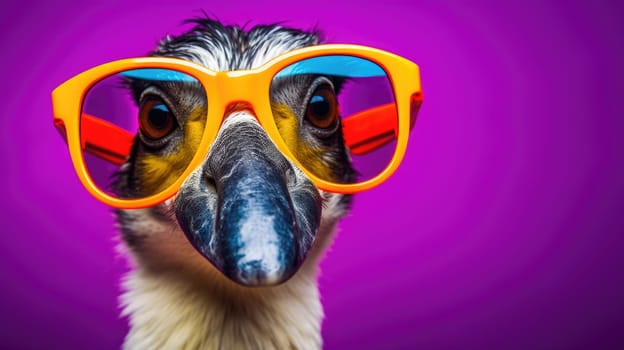 Goose with glasses on a vibrant colored background - hipster poster AI