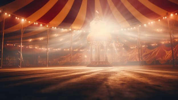 Carnival tent with round arena scene, amusement show. Round circus arena, blurred background AI