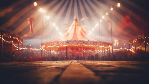 Carnival tent with round arena scene, amusement show. Round circus arena, blurred background AI