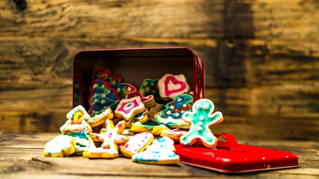 Tasty homemade Christmas cookies on wooden table