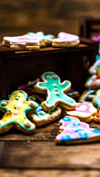 Tasty homemade Christmas cookies on wooden table