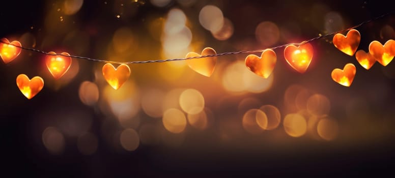 Glowing Heart Lights with Golden Bokeh Effect.