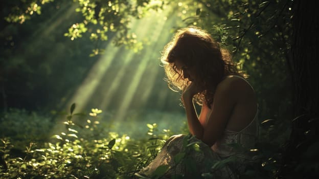 woman self love and green spring nature , beautiful pragma