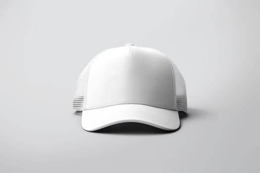 White baseball caps mockup on a grey background. Generative AI.
