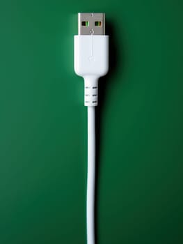 White cable in charge , side view, minimalist style, solid background. Generative AI.