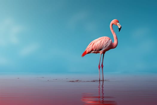 flamingo extreme minimalism empty space. Generative AI.