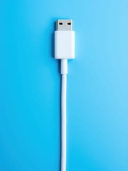 White cable in charge , side view, minimalist style, solid background. Generative AI.