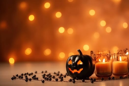 Halloween decorations light background with copy space. Generative AI.