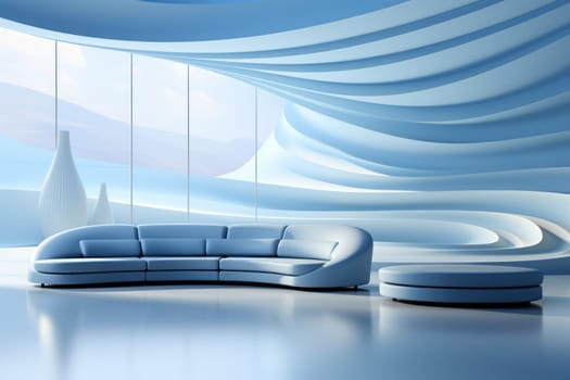 Minimalist light blue nonentity wave theme stage interior design, 4k. Generative AI.