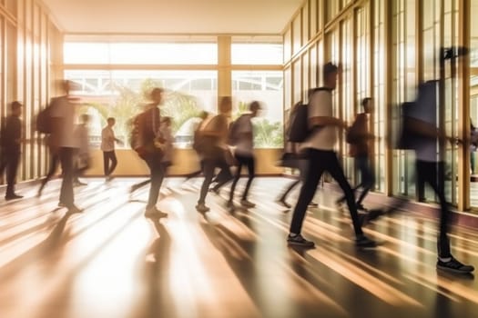 Photo blurry, Abstract Image of student People Walking on the school. Generative AI.