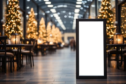 Menu boards in Christmas shopping mall center sign mockup. Generative AI.