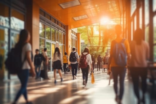 Photo blurry, Abstract Image of student People Walking on the school. Generative AI.