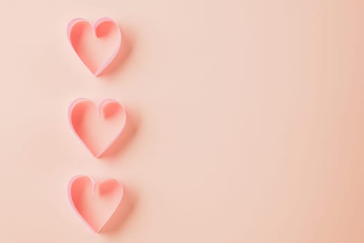 Happy Valentines Day. Flat lay pink ribbon heart shaped on pastel pink background, Festive background with copy space, Valentine's day concept