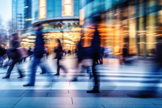 Abstract Image of Business motion blur People Walking on the Street, natural light. Generative AI.