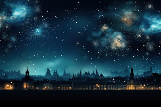 New years banner empty, blank fireworks. Generative AI.