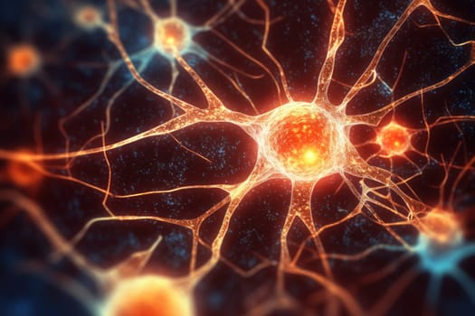 Neurons nerves brain cells transferring electrical signals. Generative AI.