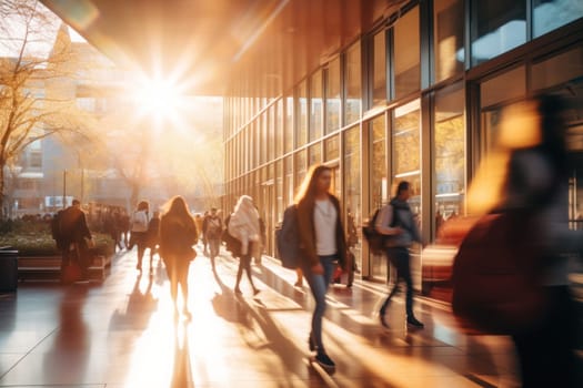 Photo blurry, Abstract Image of student People Walking on the school. Generative AI.