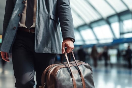 Businessman preparing for the business trip. Generative AI.