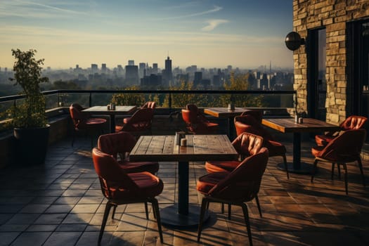 Roof top bar vintage restaurant minimal style. Generative AI.