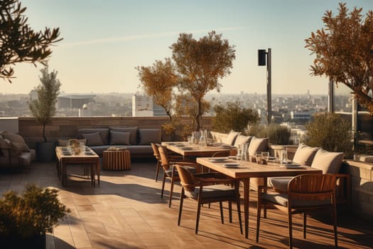 Roof top bar vintage restaurant minimal style. Generative AI.