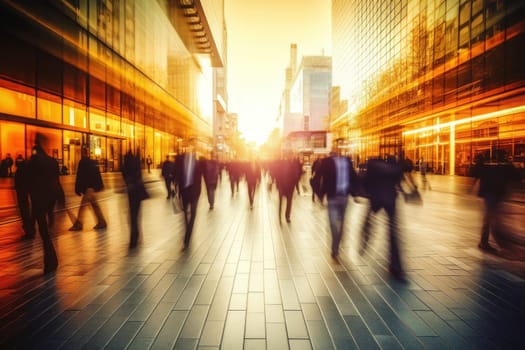 Abstract Image of Business motion blur People Walking on the Street, natural light. Generative AI.