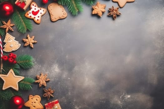 Christmas flat lay with blank empty space in middle for product display. Generative AI.