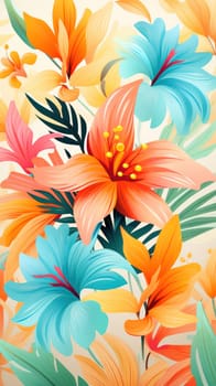 Abstract Floral Paradise: Colorful Tropical Flower Pattern on Seamless Summer Wallpaper Background