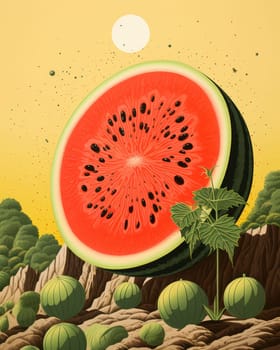 Summer Refreshment: Juicy Slice of Organic Watermelon on Fresh Green Background