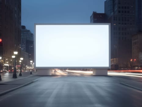 City Buzz: Illuminated Billboard Advertising Space with Blank Poster on Urban Street