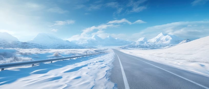 Snowy Road through Majestic Mountains: A Beautiful Winter Journey