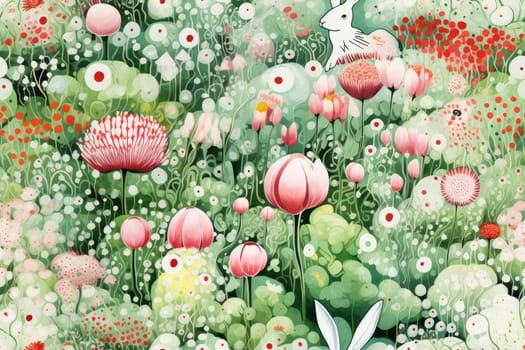Seamless Floral Nature Illustration: Vintage Garden Doodle on Pink Background