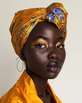 Inspiring Beauty: Stylish African-American Woman in a Traditional Turban.