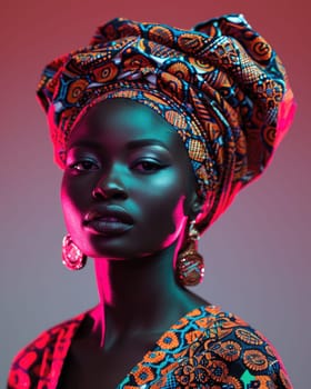 Studio Portrait of a Stylish African American Woman: Impressive African Turban