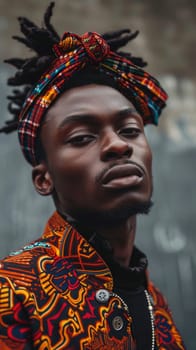 Amazing portrait of african american man with traditional african headband.