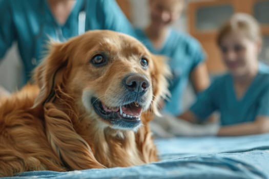 Experienced veterinarians examine a dog in a veterinary clinic