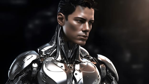 robot humanoid made of metal, generative ai. High quality photo