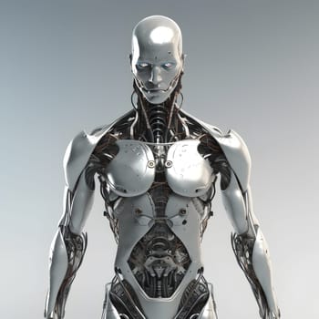 robot humanoid made of metal, generative ai. High quality photo