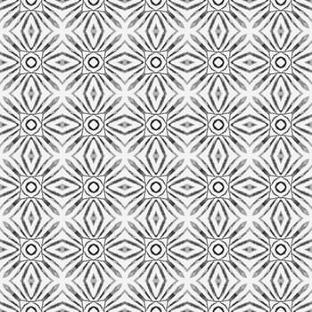 Tiled watercolor background. Black and white sightly boho chic summer design. Textile ready optimal print, swimwear fabric, wallpaper, wrapping. Hand painted tiled watercolor border.