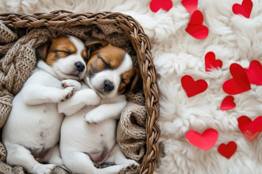 Cute puppy couple in love on valentines day Pragma