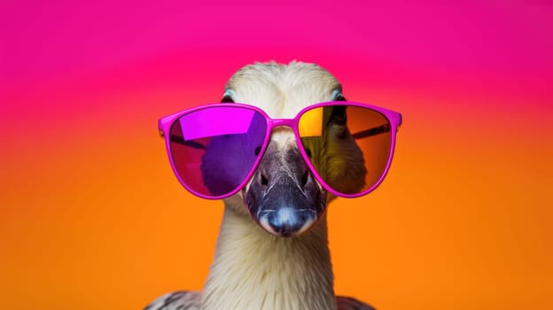 Goose with glasses on a vibrant colored background - hipster poster AI