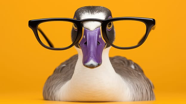 Goose with glasses on a vibrant colored background - hipster poster AI