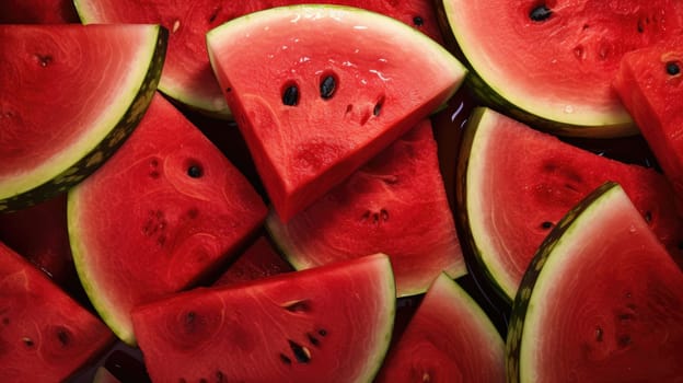 Fresh sliced watermelon as textured background AI