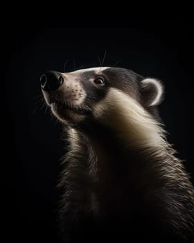 European badger close up against a black background