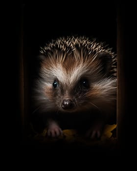 Hedgehog emerging from darkness into light